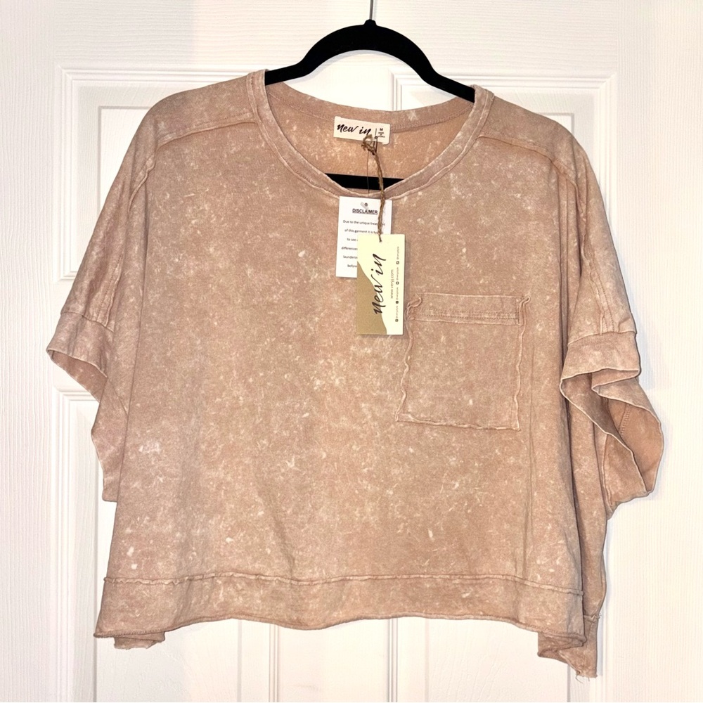 Women’s New In Taupe/Beige Acid Wash Oversized Boxy Tee NWT Size M